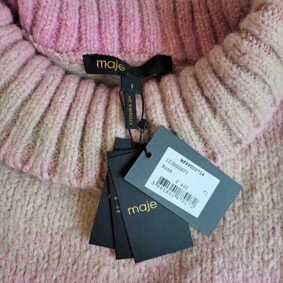 Maje | Megevy Turtleneck Wool Blend Sweater In Ombre Pink Stripe - Picture 5 of 11